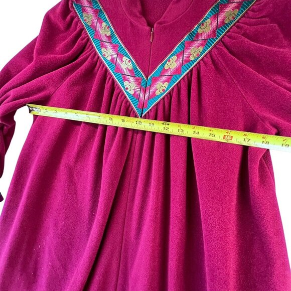 Vtg Vanity Fair Purple Velour Fleece Zip Robe Housecoat Pockets Embroidery Med - Picture 11 of 13